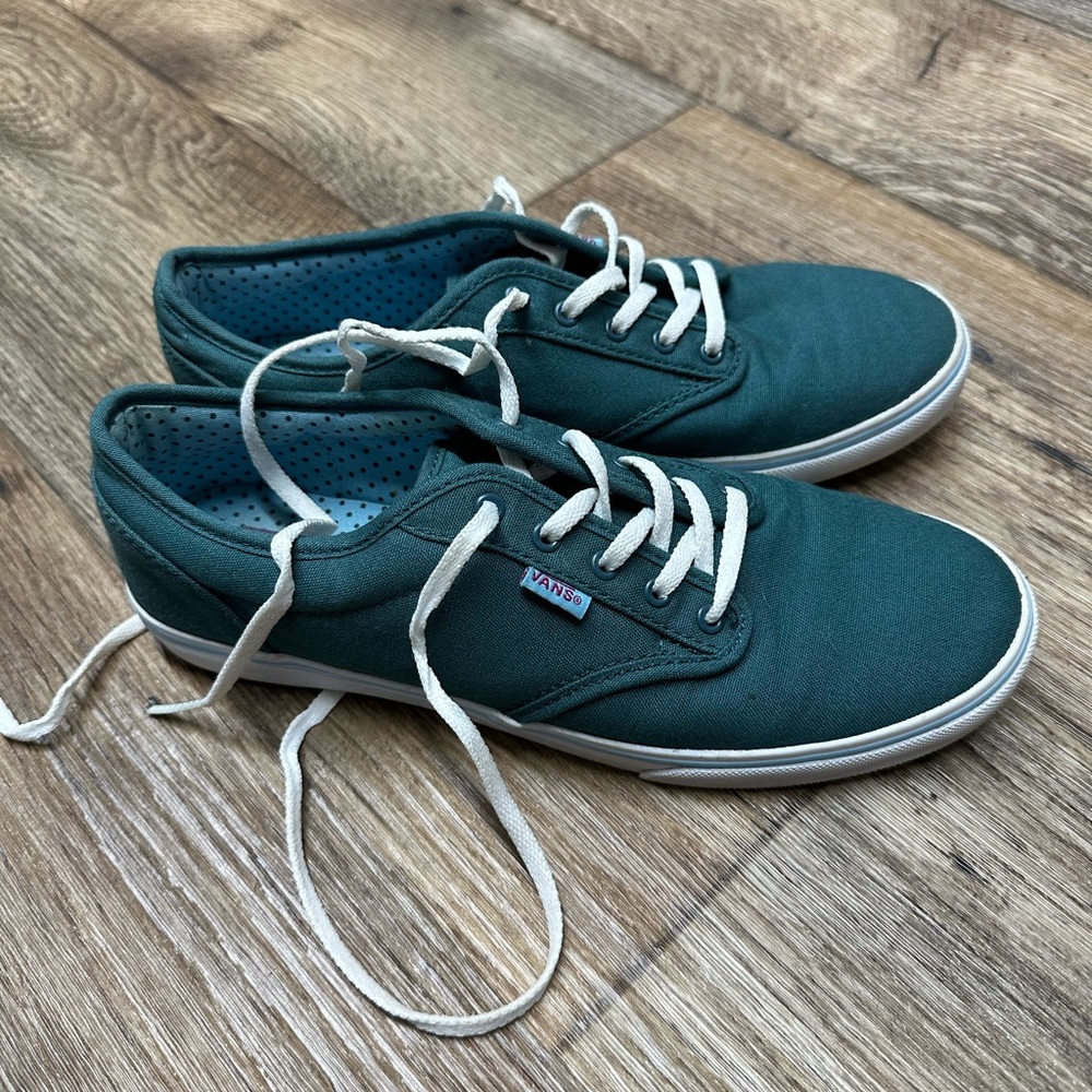 Vans Dark Teal Canvas Shoes with White Laces